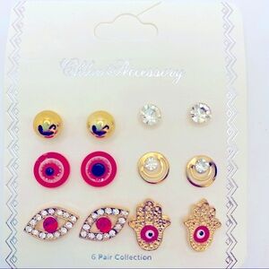 Earrings Evil eye studs 6 Pairs. Pierced